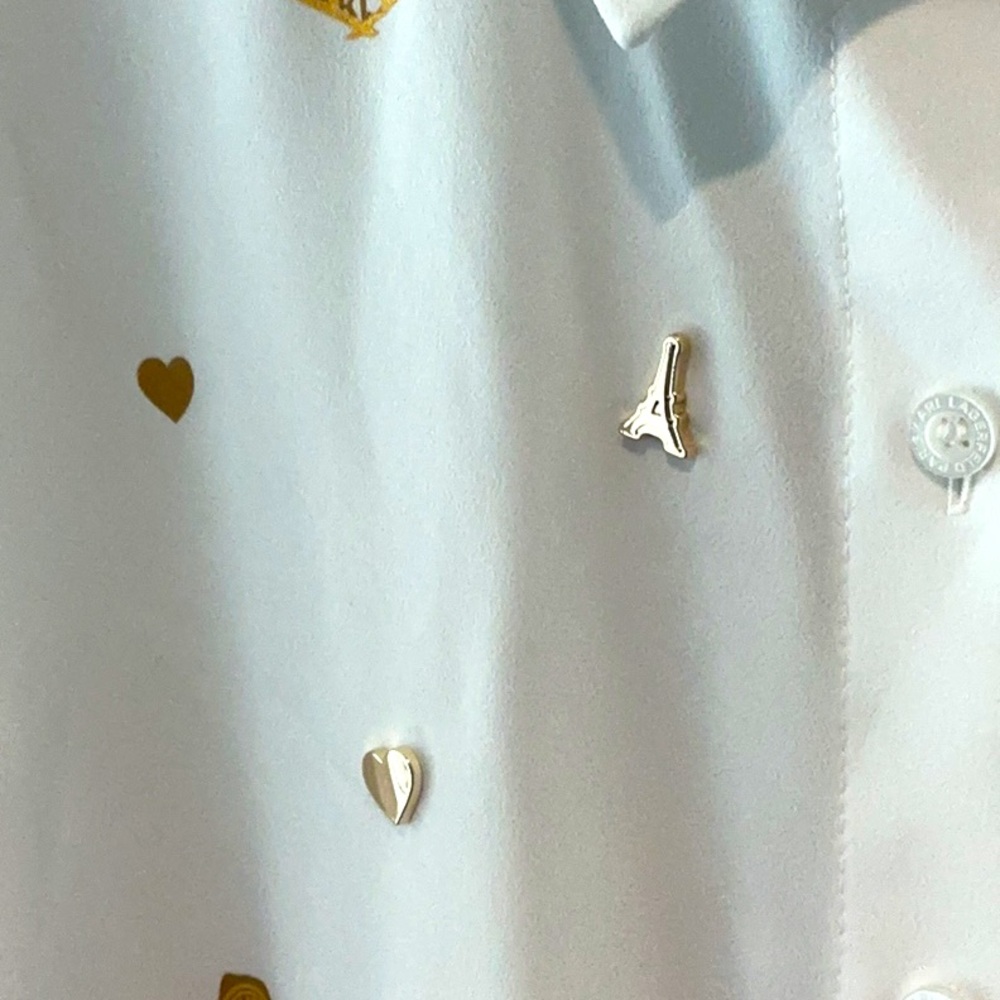 NWOT Karl Lagerfeld White Button- Down Shirt w/ Gold Metallic Images - Picture 4 of 11